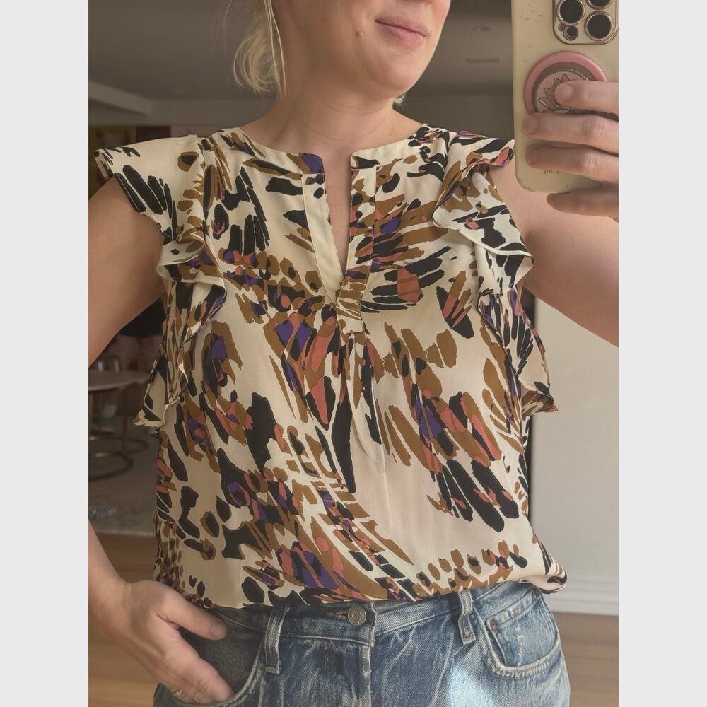 Tibi Short Sleeve Colorful Flutter Sleeve Blouse … - image 1